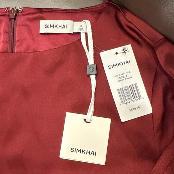 NWT SIMKHAI "Qiana" long draped satin gown oxblood $895 size 8 - Picture 8 of 13